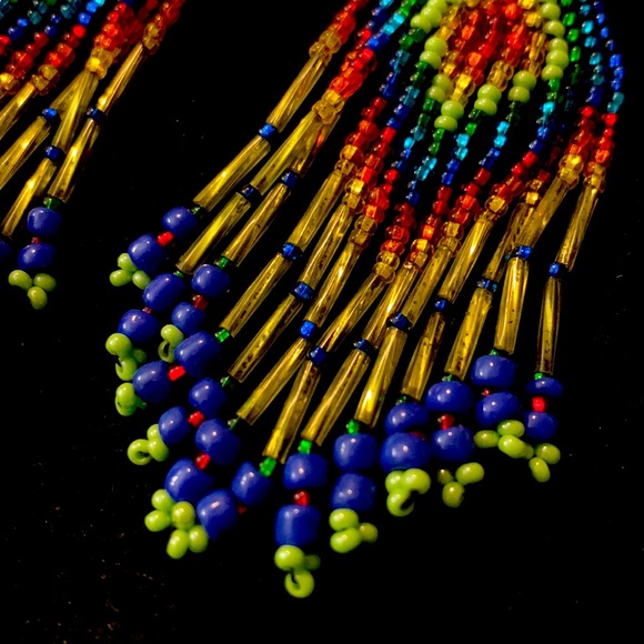 Mexican Artisanal Boho Fringe Tassel Beaded Earrings - Picture 3 of 4